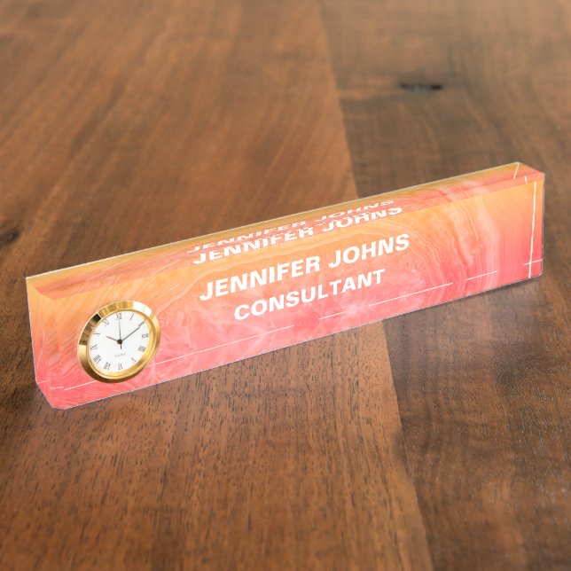 Agate Gemstone Abstract Pink Crystal Patterns Desk Name Plate (Side)