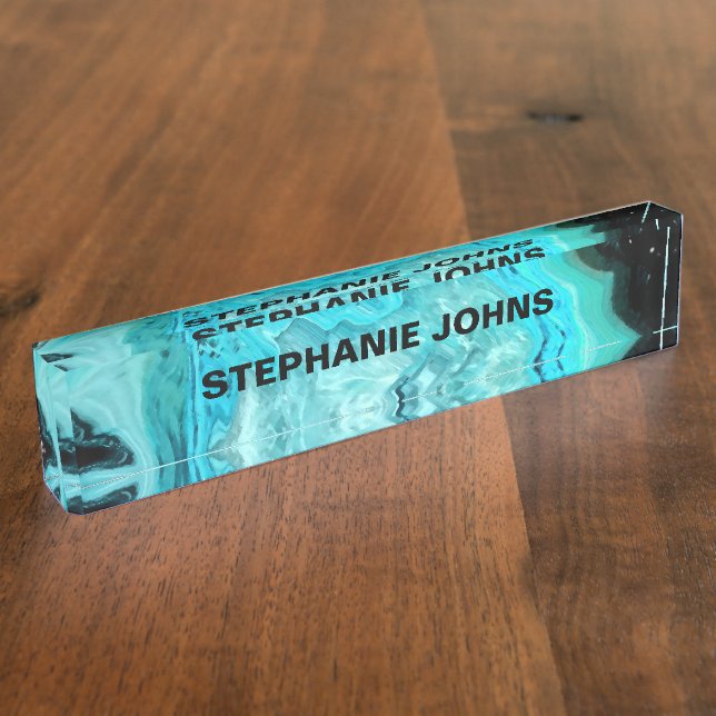 Agate Gemstone Geode Abstract Art Custom Name Cute Desk Name Plate (Side)