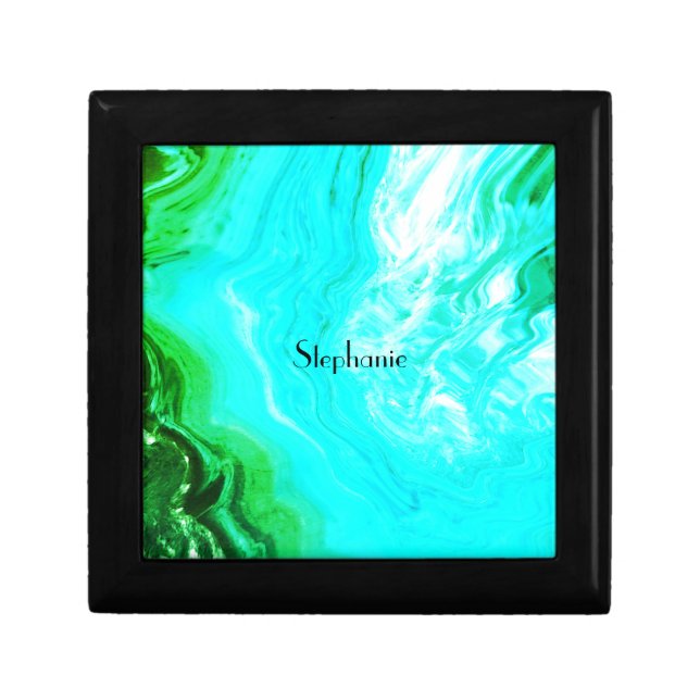Agate Gemstone Geode Abstract Teal Custom Name  Gift Box (Front)