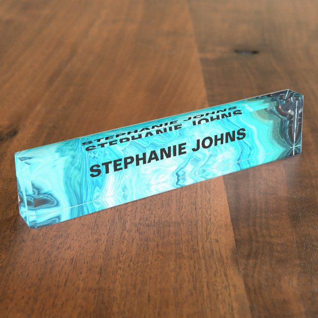 Agate Gemstone Geode Custom Name Abstract Art 2022 Desk Name Plate (Side)