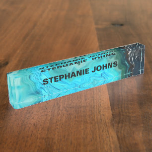 Agate Gemstone Geode Custom Name Abstract Artsy Desk Name Plate
