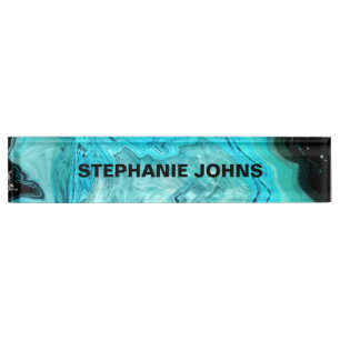 Agate Gemstone Geode Custom Name Abstract Monogram Desk Name Plate