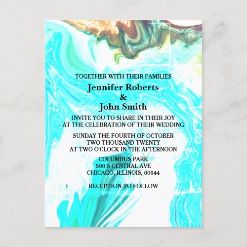 Agate Geode Abstract Teal Blue Wedding Custom  Invitation Postcard