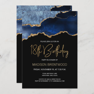 Agate Geode Blue Gold 18th Birthday Party Invitation