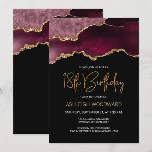 Agate Geode Burgundy Gold 18th Birthday Party Invitation