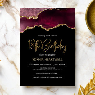 Agate Geode Burgundy Gold 18th Birthday Party Invitation