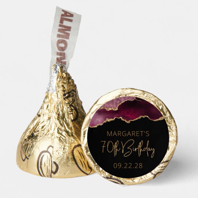 Agate Geode Burgundy Gold 70th Birthday Party® Hershey®'s Kisses® (Front)