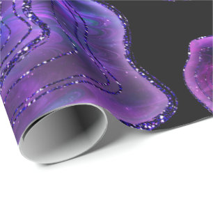 Agate Geode Cosmic Crystals Black Wrapping Paper