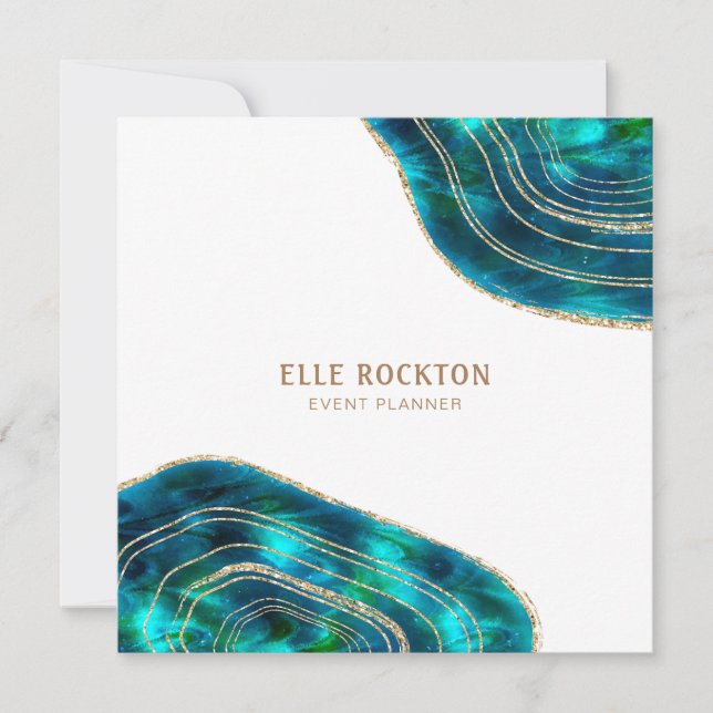 Agate Geode Cosmic Crystals Blue Green Glitter Invitation (Front)