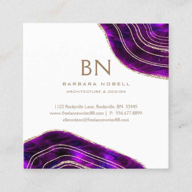 Agate Geode Cosmic Crystals Gold Glitter Square Business Card (Front)