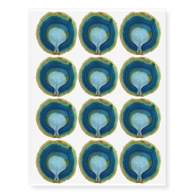 Agate Geode Crystal Gemstone Mineral Design Temporary Tattoos (Front)