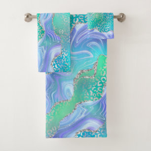 Agate Geode Design Blue and Green Bath Towel Set