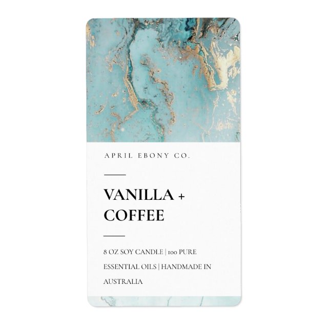 AGATE GEODE DUSKY AQUA BLUE TEXTURE CANDLE LABEL (Front)