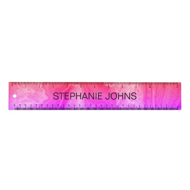 Agate Geode Gemstone Abstract Pink Ombre Art 2020 Ruler (Front)