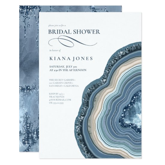 Agate Geode Glitter Bridal Shower Dusty Blue ID647 Invitation