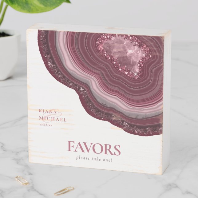 Agate Geode Glitter Favors Burgundy  ID647 Wooden Box Sign (In Situ Horizontal)