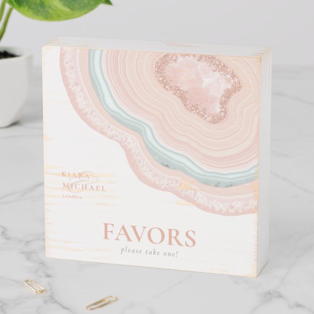 Agate Geode Glitter Favors Rose Gold ID647 Wooden Box Sign (In Situ Horizontal)