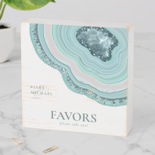 Agate Geode Glitter Favors Teal ID647 Wooden Box Sign