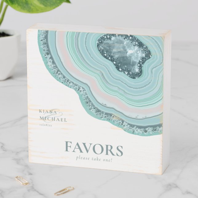 Agate Geode Glitter Favors Teal ID647 Wooden Box Sign (In Situ Horizontal)