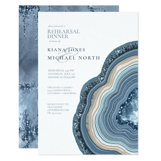 Agate Geode Glitter Rehearsal Dusty Blue ID647 Invitation
