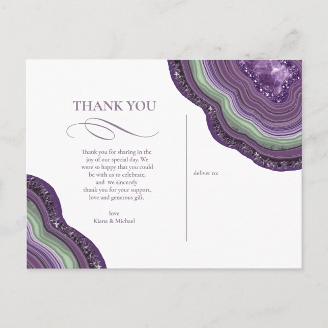 Agate Geode Glitter Thank You Violet ID647 Announcement Postcard (Front)