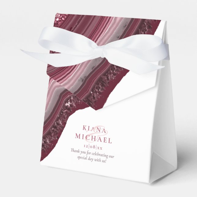 Agate Geode Glitter Wedding Burgundy ID647 Favor Boxes (Front Side)