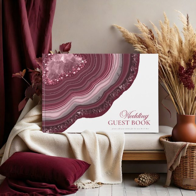 Agate Geode Glitter Wedding Burgundy ID647 Guest Book (Creator Uploaded)