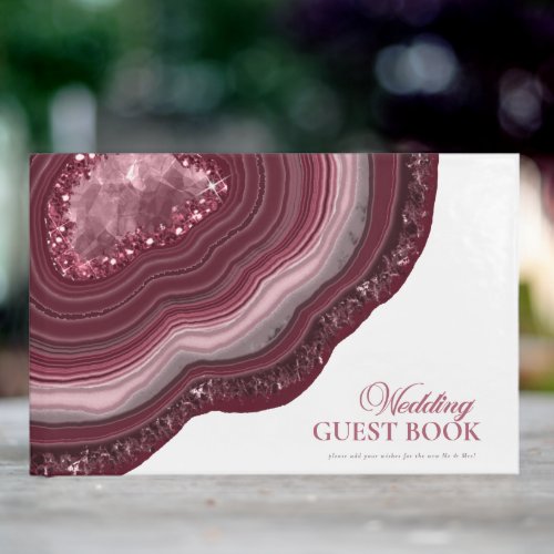 Agate Geode Glitter Wedding Burgundy ID647 Guest Book