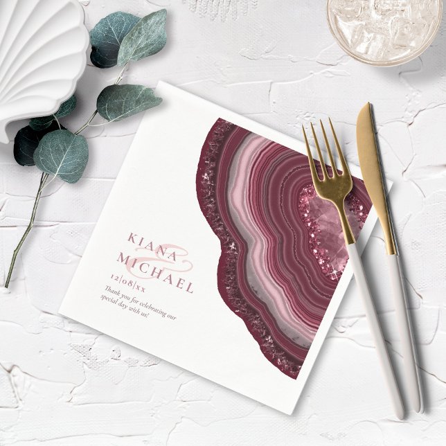 Agate Geode Glitter Wedding Burgundy ID647 Napkins (Creator Uploaded)