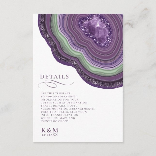 Agate Geode Glitter Wedding Details Violet ID647 Enclosure Card (Front)