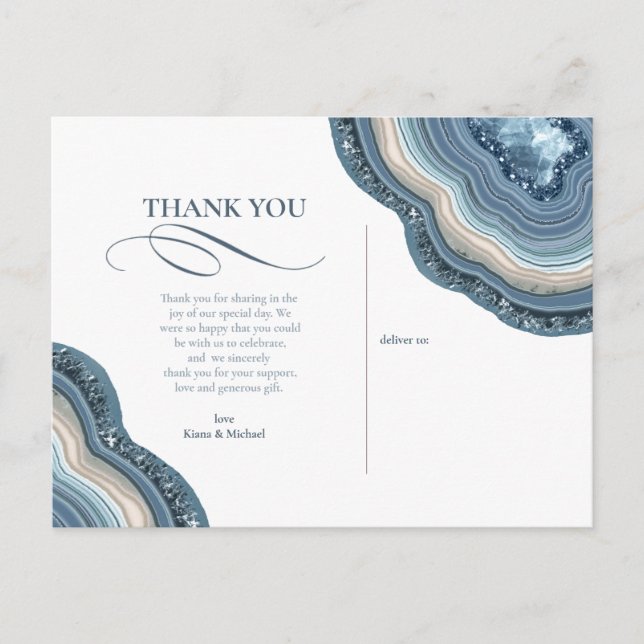 Agate Geode Glitter Wedding Dusty Blue ID647 Announcement Postcard (Front)
