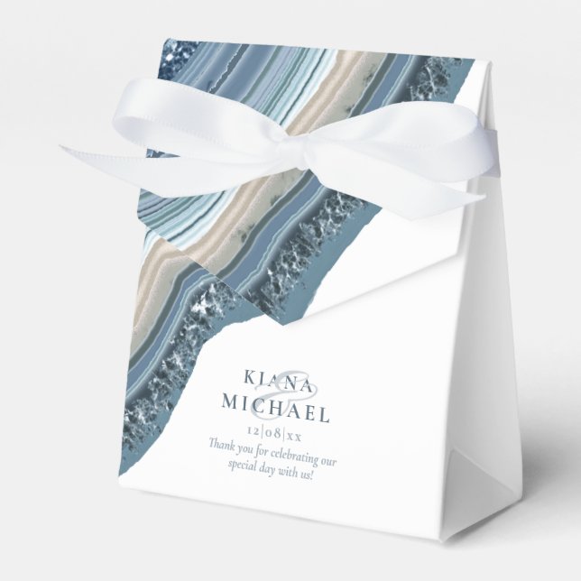Agate Geode Glitter Wedding Dusty Blue ID647 Favor Boxes (Front Side)