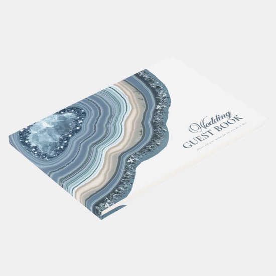 Agate Geode Glitter Wedding Dusty Blue ID647 Guest Book