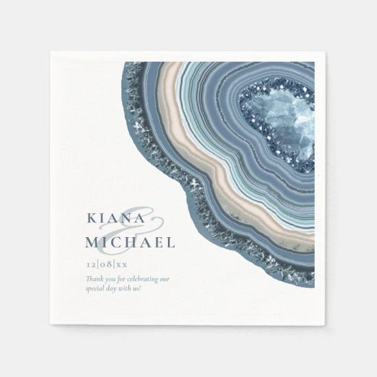 Agate Geode Glitter Wedding Dusty Blue ID647 Napkin