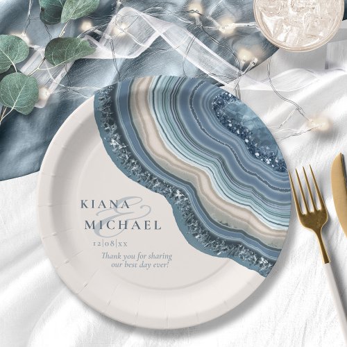 Agate Geode Glitter Wedding Dusty Blue ID647 Paper Plates