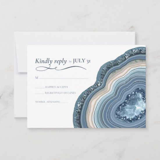Agate Geode Glitter Wedding Dusty Blue ID647 RSVP Card