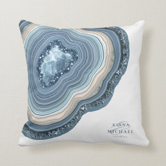 Agate Geode Glitter Wedding Dusty Blue ID647 Throw Pillow