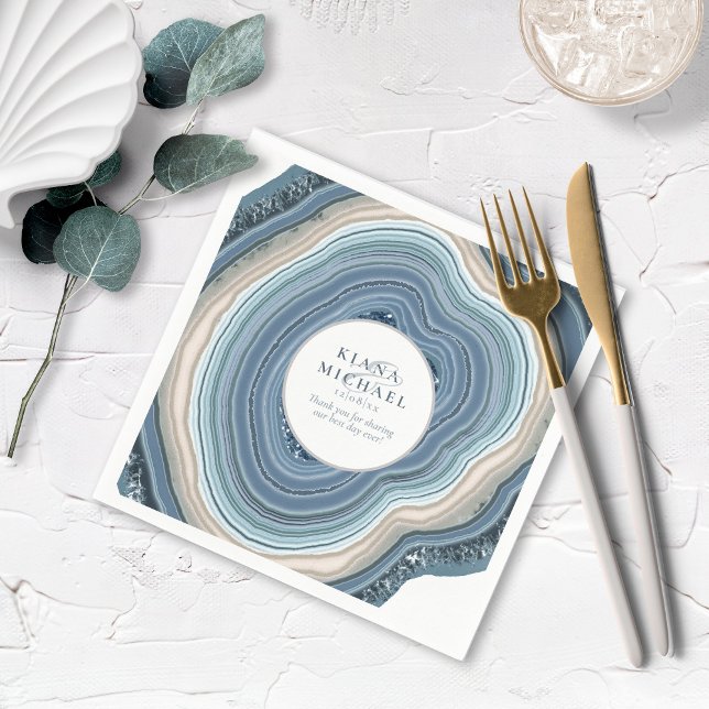 Agate Geode Glitter Wedding Dusty Blue V2 ID647 Napkins (Creator Uploaded)