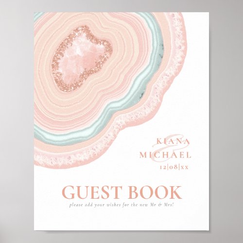 Agate Geode Glitter Wedding Guests Rose Gold ID647 Poster