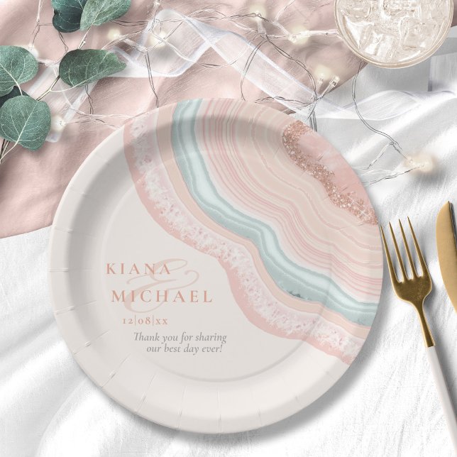 Agate Geode Glitter Wedding Rose Gold ID647 Paper Plates (Creator Uploaded)