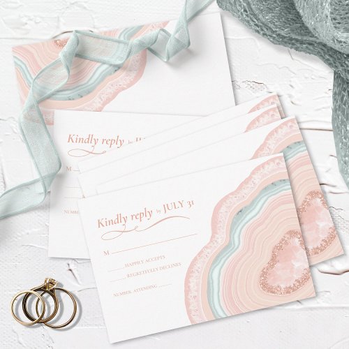 Agate Geode Glitter Wedding Rose Gold ID647 RSVP Card