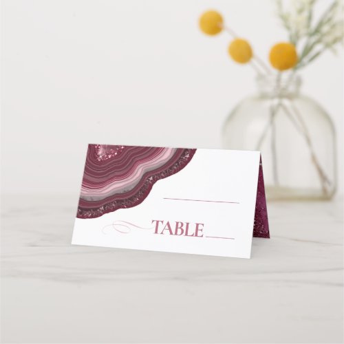 Agate Geode Glitter Wedding Table Burgundy ID647 Place Card