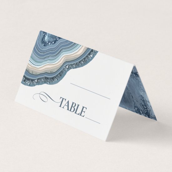 Agate Geode Glitter Wedding Table Dusty Blue ID647 Place Card