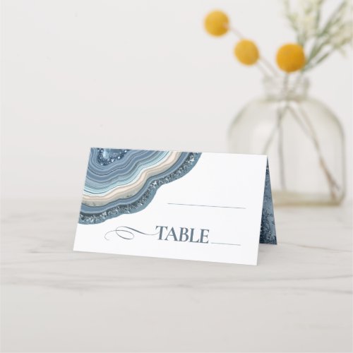 Agate Geode Glitter Wedding Table Dusty Blue ID647 Place Card