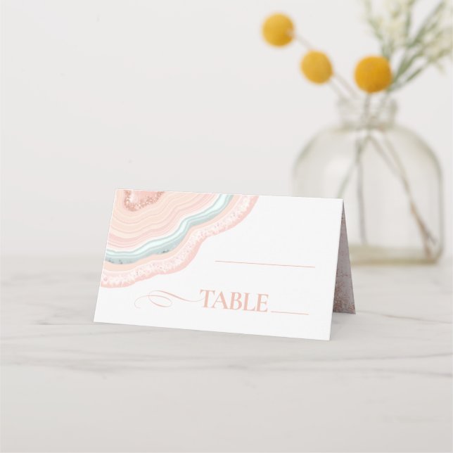 Agate Geode Glitter Wedding Table Rose Gold ID647 Place Card (Front)