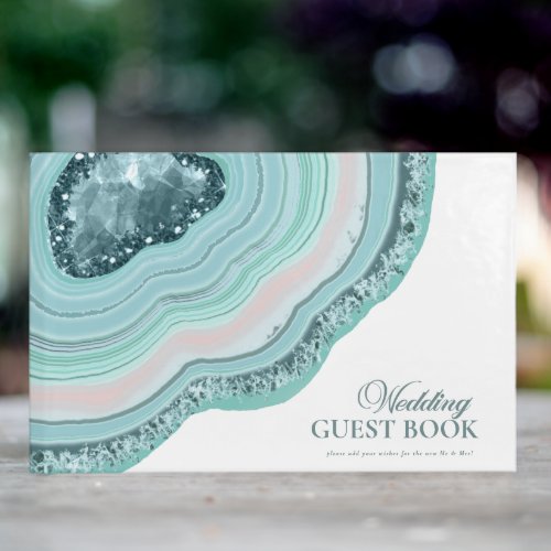 Agate Geode Glitter Wedding Teal ID647 Guest Book