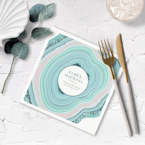 Agate Geode Glitter Wedding Teal ID647 Napkins