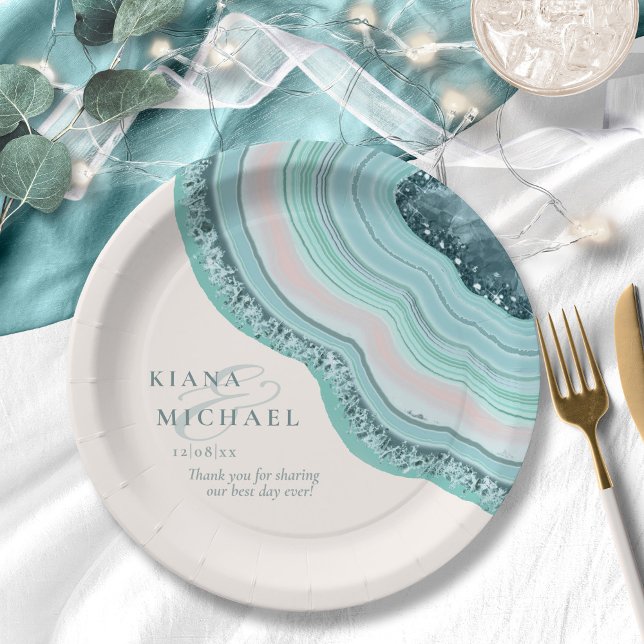 Agate Geode Glitter Wedding Teal ID647 Paper Plates (Creator Uploaded)