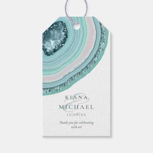 Agate Geode Glitter Wedding Thank You Teal ID647 Gift Tags