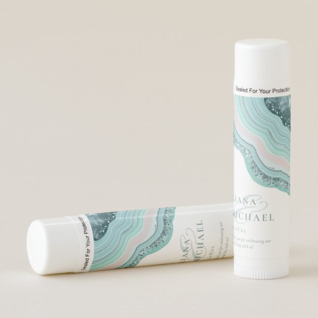 Agate Geode Glitter Wedding Thank You Teal ID647 Lip Balm (Front)
